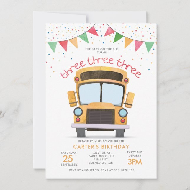 3rd Birthday Bus Party Invitation (Front)