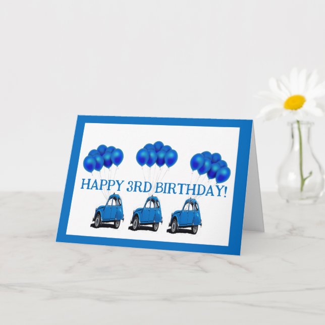 3rd Birthday Card - Blue Car and Balloons (Small Plant)