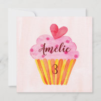 3rd birthday card - cupcake watercolor