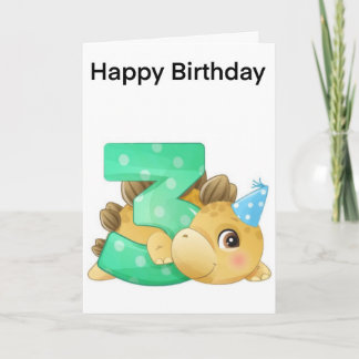 3rd Birthday card. Dinosaur 3rd birthday card