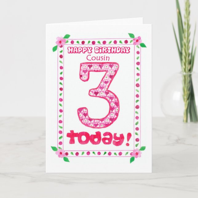 3rd Birthday Card for a female Cousin (Front)