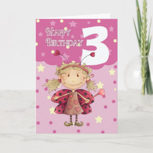 3rd birthday card with cute ladybug fairy
