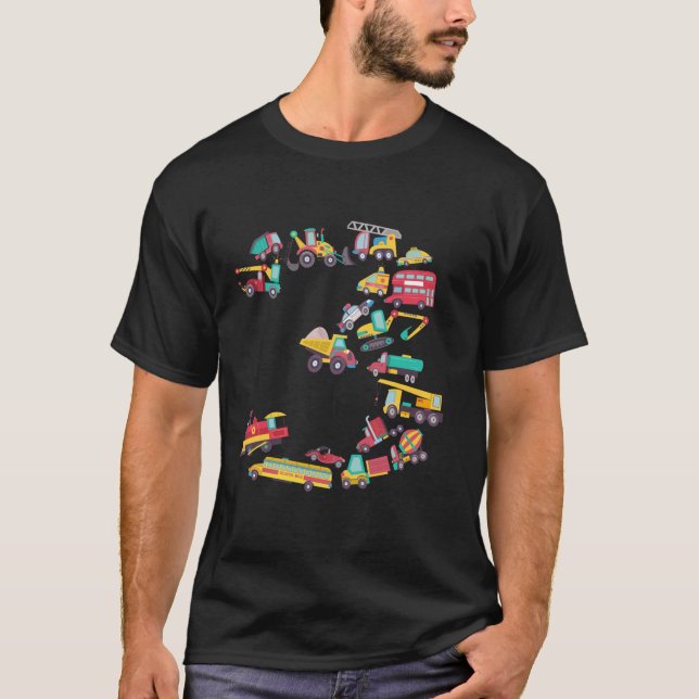 3rd Birthday Cars Vehicles Construction Truck Boy  T-Shirt (Front)