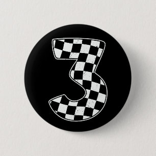 3rd Birthday Checkered Number 3 Car Racing Flag 6 Cm Round Badge