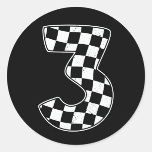 3rd Birthday Checkered Number 3 Car Racing Flag  Classic Round Sticker