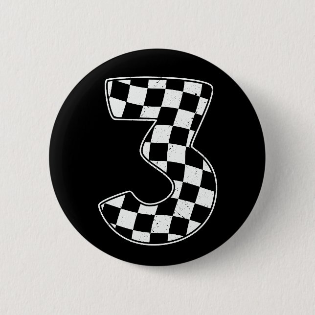 3rd Birthday Chequered Number 3 Car Racing Flag  6 Cm Round Badge (Front)