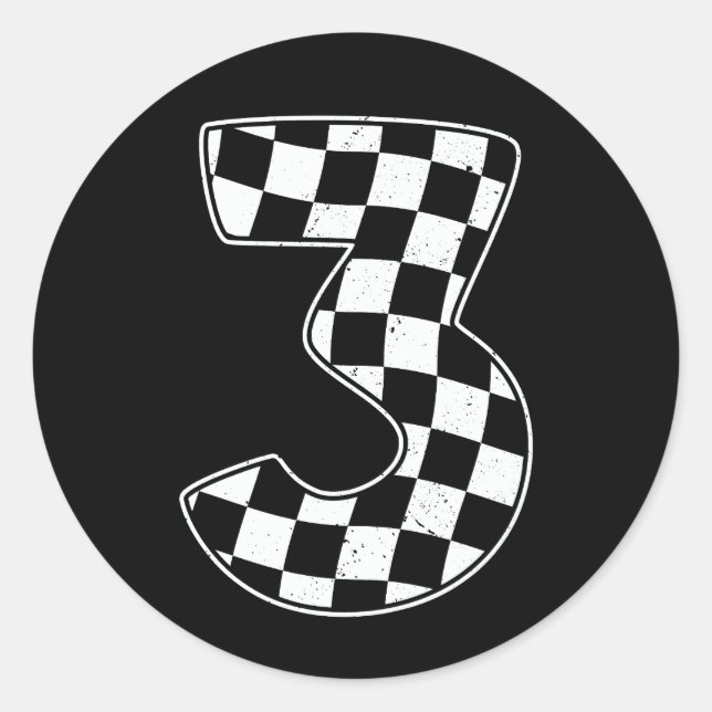 3rd Birthday Chequered Number 3 Car Racing Flag  Classic Round Sticker (Front)