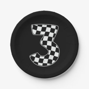 3rd Birthday Chequered Number 3 Car Racing Flag  Paper Plate