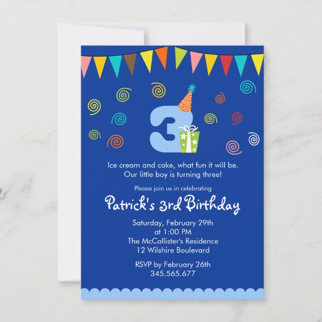 3rd Birthday Children's Party Invitation (Front)
