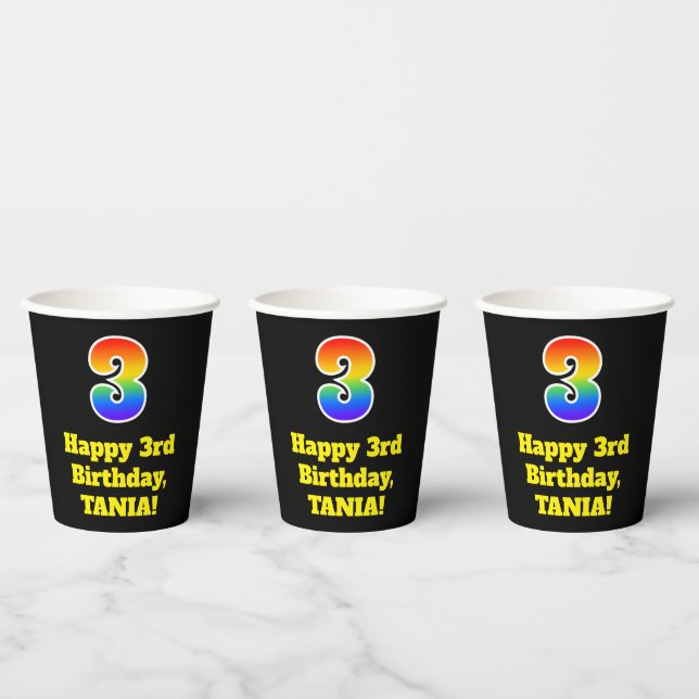 3rd Birthday: Colourful, Fun, Exciting, Rainbow 3 Paper Cups (Multi)
