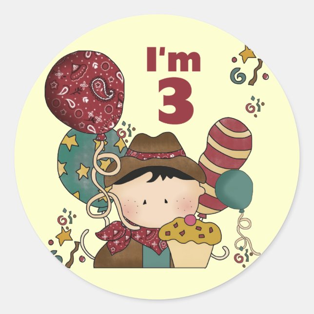 3rd Birthday Cowboy T-shirts and Gifts Classic Round Sticker (Front)