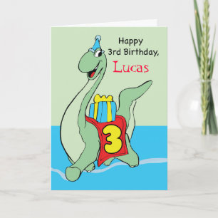 3rd Birthday Custom Name Dinosaur, Lucas Card