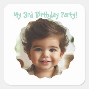 3rd Birthday Custom Photo Party Favours Square Sticker