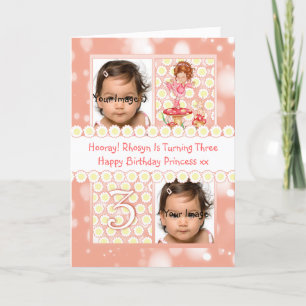 3rd birthday customisable photo greeting card with