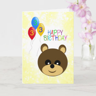 3rd Birthday Cute Teddy Bear Card