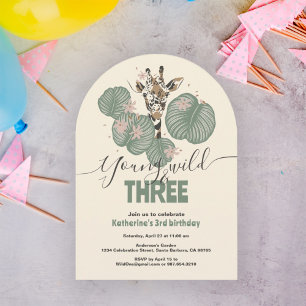 3rd Birthday Cute Wild Safari Giraffe Animal Invitation