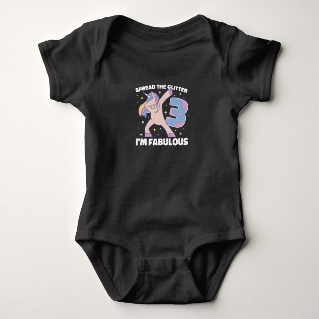 3Rd Birthday Dabbing Unicorn Baby Bodysuit (Front)