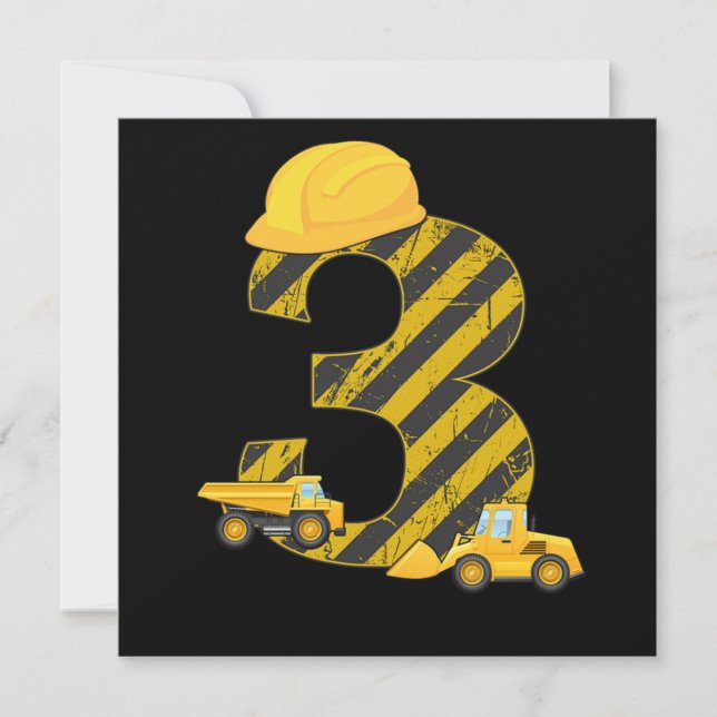 3rd Birthday Digger 3 Years Builder Excavator Gift Invitation (Front)