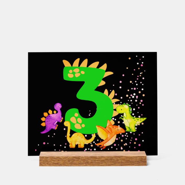 3rd Birthday. Dinosaur Design. My third birthday.  Acrylic Sign (Front)