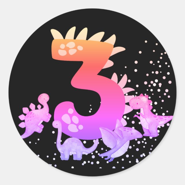 3rd Birthday. Dinosaur Design. My third birthday.  Classic Round Sticker (Front)
