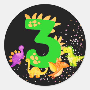 3rd Birthday. Dinosaur Design. My third birthday.  Classic Round Sticker