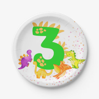 3rd Birthday. Dinosaur Design. My third birthday. Paper Plate