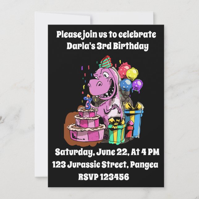 3rd Birthday Dinosaur Girl Dino Bday Invitation (Front)