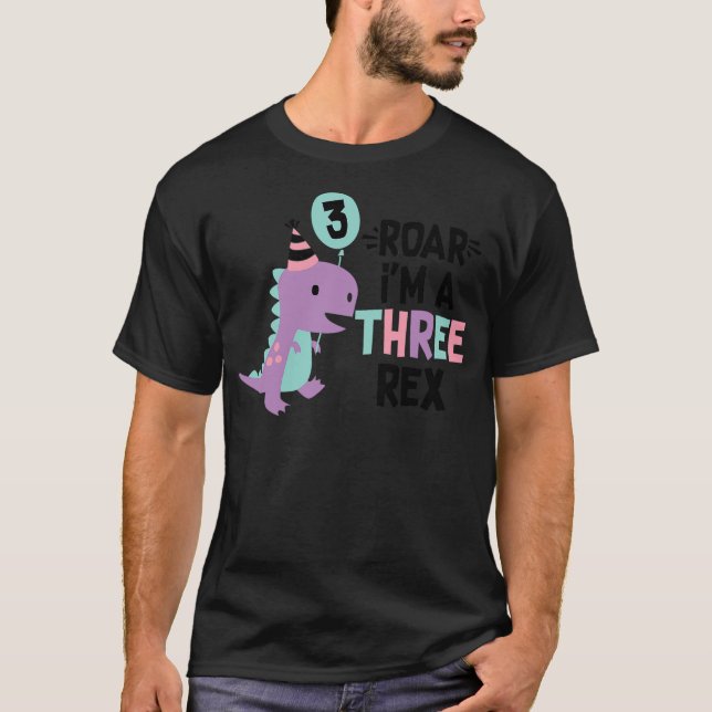 3rd Birthday Dinosaur Girl T-Rex Matching Family P T-Shirt (Front)