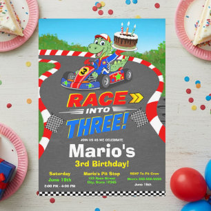 3rd Birthday Dinosaur Race Car Ready Set Invite