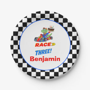 3rd Birthday Dinosaur Race Car Ready Set Paper Plate