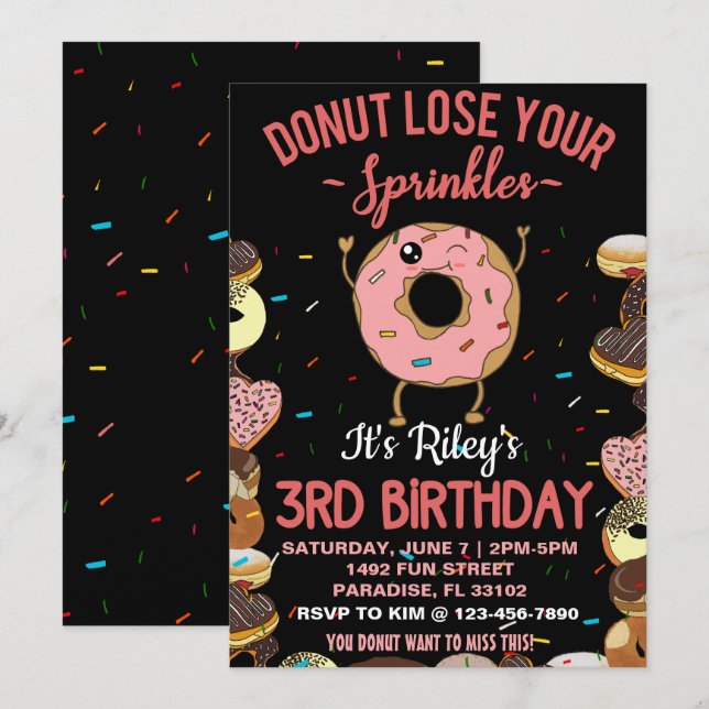 3rd Birthday Doughnut Theme Funny Quote Invitation (Front/Back)