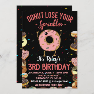 3rd Birthday Doughnut Theme Funny Quote Invitation