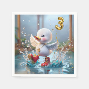 3rd Birthday Duck Dancing In a Rain Puddle Napkin