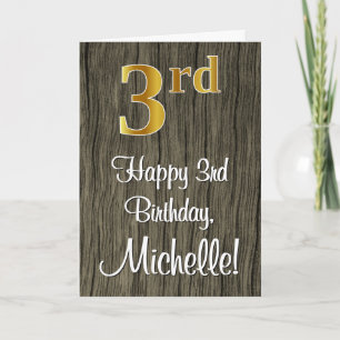 3rd Birthday: Elegant Faux Gold Look #, Faux Wood Card