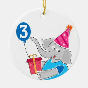 3rd Birthday Elephant Ceramic Tree Decoration