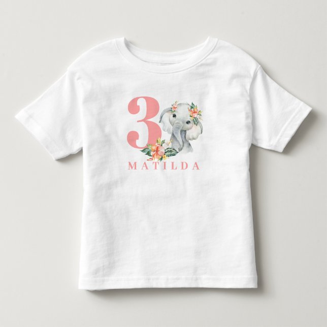 3rd birthday elephant floral t-shirt (Front)