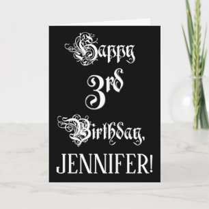 3rd Birthday: Fancy, Elegant Script + Custom Name Card