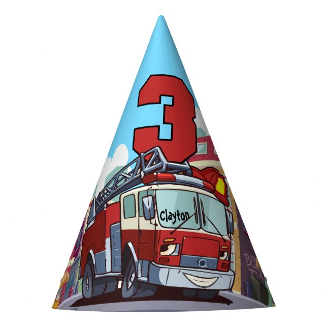 3rd Birthday Fire Truck Party Hat (Front)