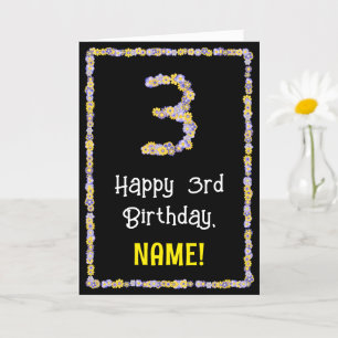 3rd Birthday: Floral Flowers Number, Custom Name Card