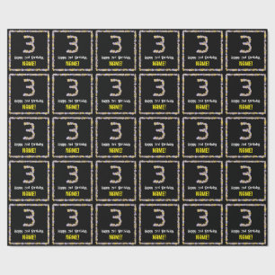 3rd Birthday: Floral Flowers Number, Custom Name Wrapping Paper