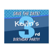 3rd Birthday for Boy Save the Date Blue V07B