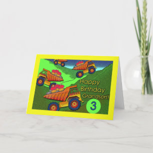 3rd Birthday for Grandson, Dump Trucks, Cupcakes Card