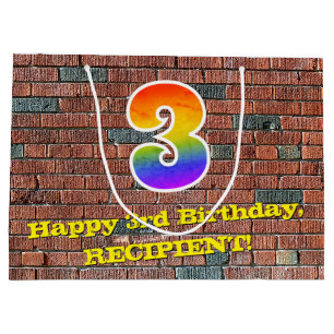 3rd Birthday: Fun, Graffiti-Inspired Rainbow # 3 Large Gift Bag