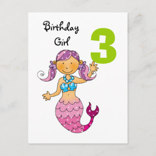 3rd birthday gift for a girl, cute mermaid postcard