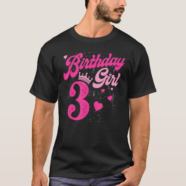 3rd Birthday Girl Crown 3 Years Old Bday T-Shirt (Front)