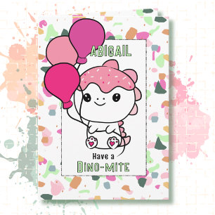 3rd Birthday Girl Dinosaur Cartoon Adorable  Card