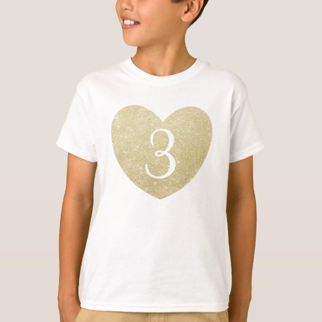 3rd Birthday Girl Glitter heart Personalised T-Shirt (Front)