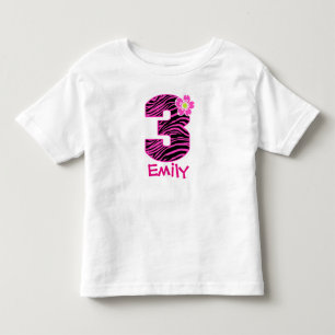 3rd Birthday Girl Hot Pink & Black Zebra pattern Toddler T-Shirt