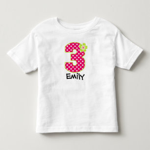 3rd Birthday Girl Hot Pink & Green Dots Toddler T-Shirt