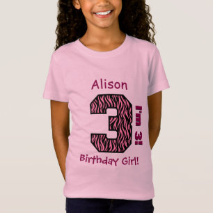 3rd Birthday Girl Pink Zebra Stripes Custom Name T-Shirt